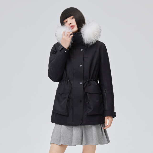 10918049.艾莱依冬季简约休闲户外时尚大毛领羽绒服