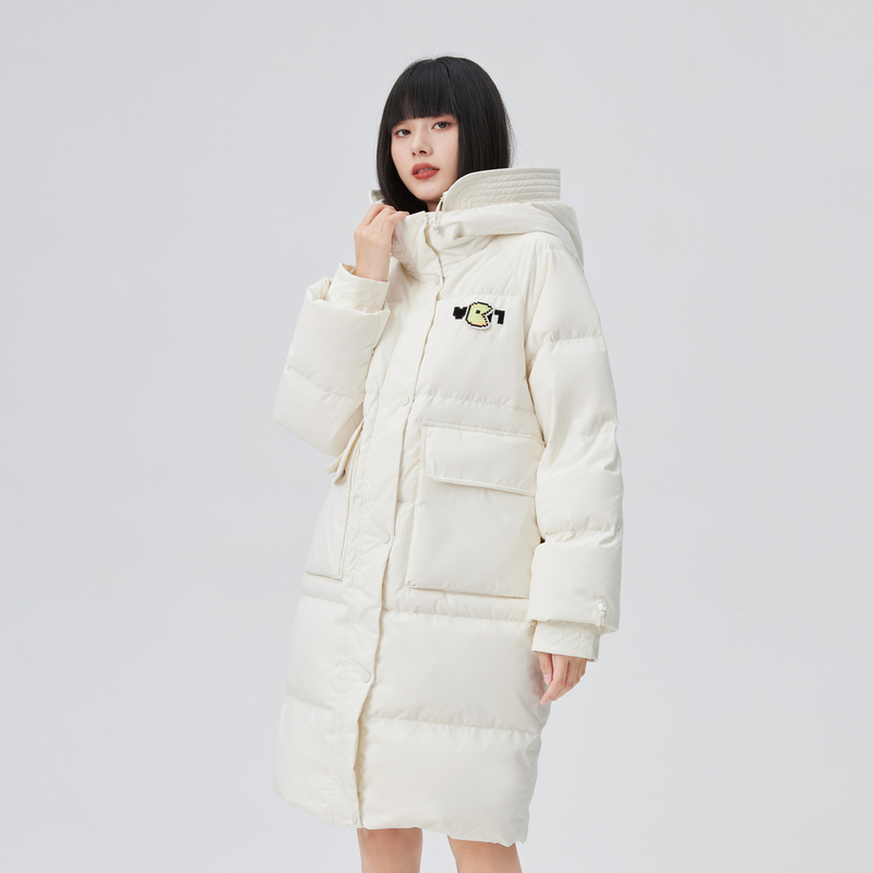 10917913.艾莱依吃豆人羽绒服女中长款时尚宽松连帽秋冬外套保暖