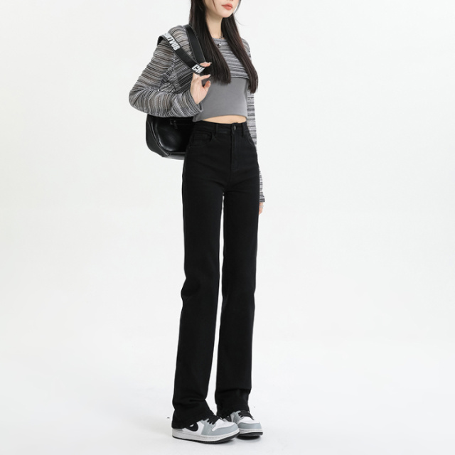 9797063.柒蒙 高腰宽松显瘦垂感窄版直筒牛仔裤女装