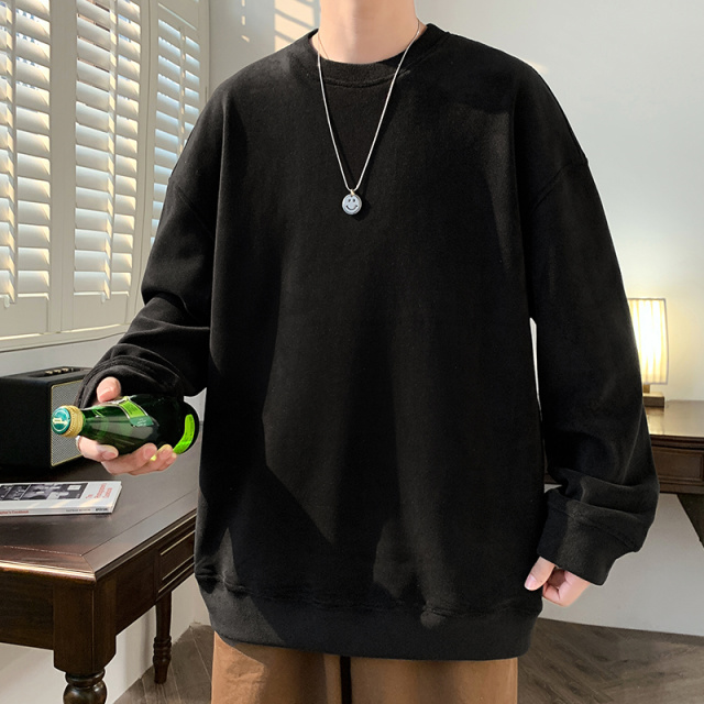 9801903.季婕男士春秋新款潮牌宽松纯色基础款百搭奥利绒圆领卫衣【季婕男装1】