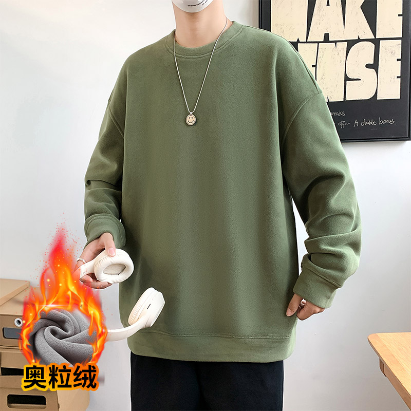9801903.季婕男士春秋新款潮牌宽松纯色基础款百搭奥利绒圆领卫衣【季婕男装1】