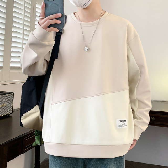 9801902.季婕男士圆领春秋新款休闲百搭时尚拼接撞色卫衣【季婕男装1】