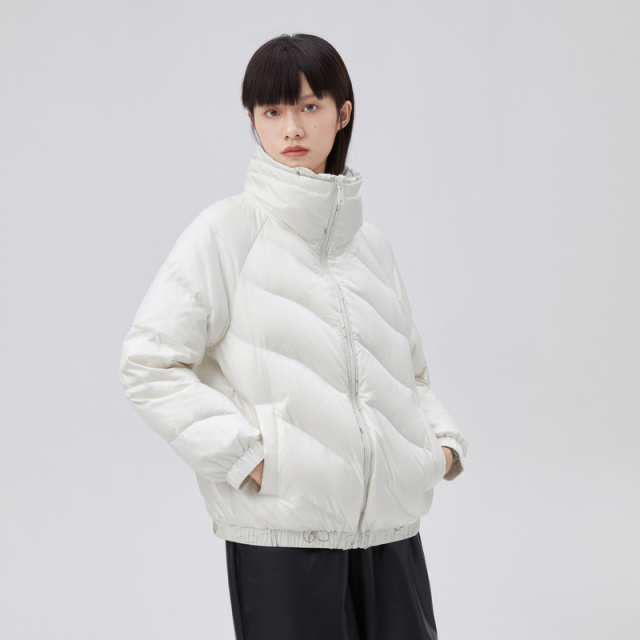 10917773.艾莱依商场同款鸭绒短款羽绒服女加厚秋冬防风立领外套女