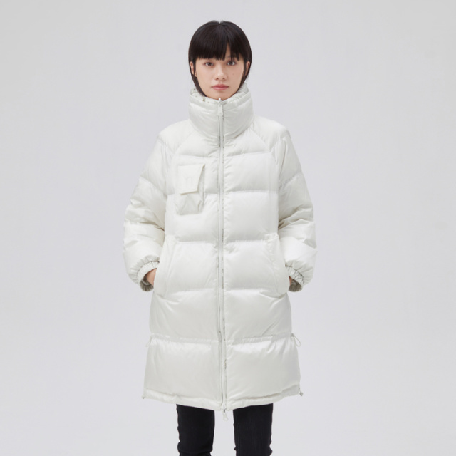 10917757.艾莱依商场同款立领鸭绒羽绒服女中长款直筒加厚长袖外套女