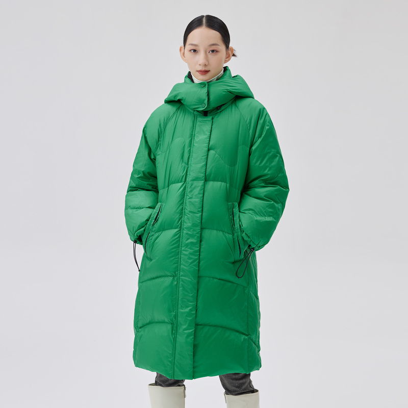 10917782.艾莱依商场同款撞色羽绒服女时尚宽松连帽冬季长款外套