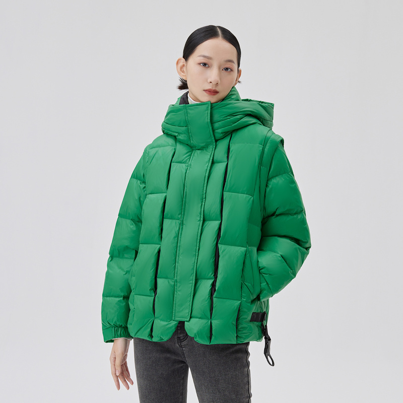 10917787.艾莱依商场同款开拆卸袖羽绒马甲短款羽绒服女厚款秋冬外套
