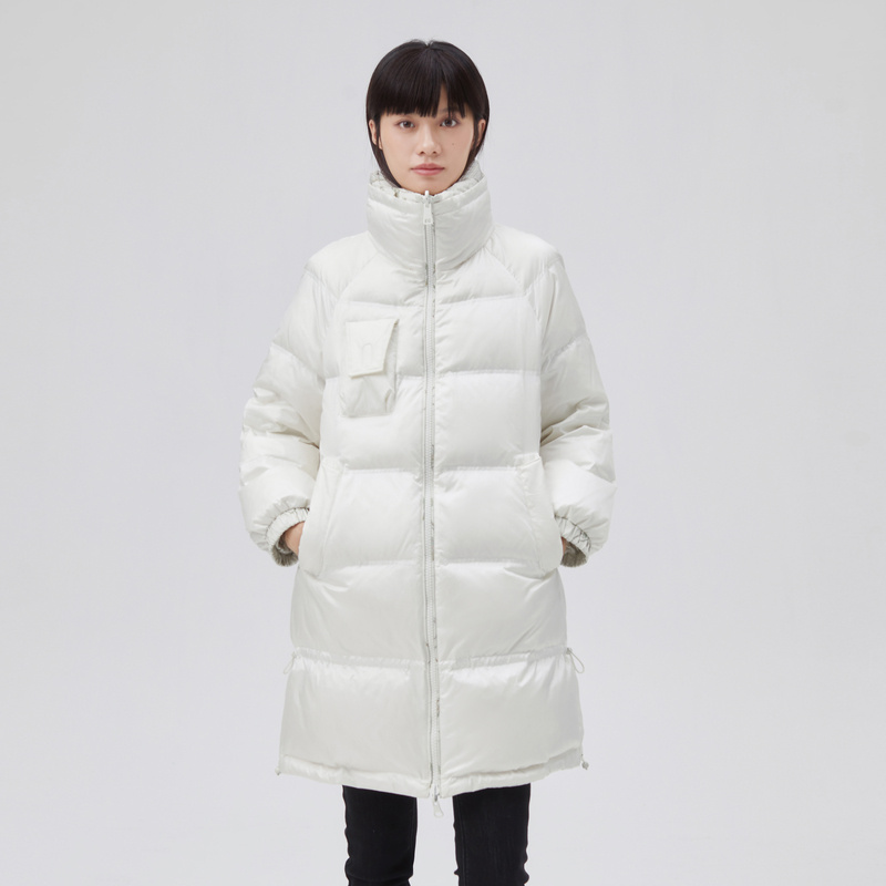 10917757.艾莱依商场同款立领鸭绒羽绒服女中长款直筒加厚长袖外套女