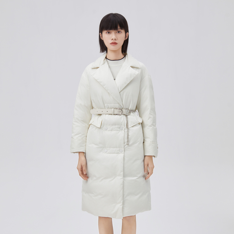 10917771.艾莱依羽绒女设计感长款收腰冬季西装大衣