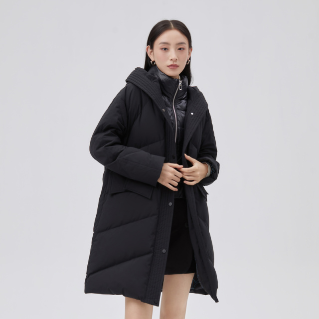 10917760.艾莱依羽绒服女时尚双门襟中长款冬季外套