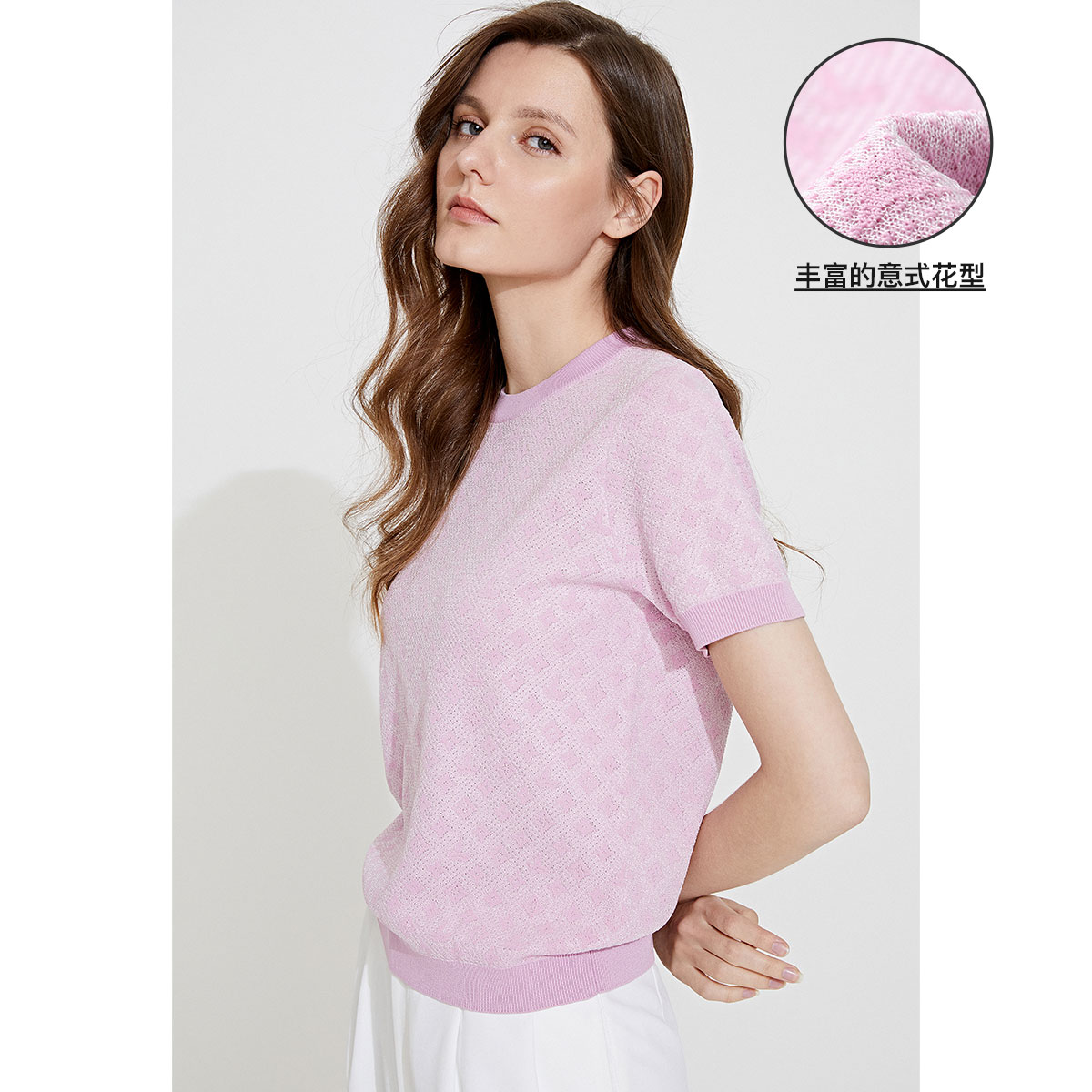 9803848.意大利小帆船 春夏柔软亲肤透气波点短袖女士圆领T恤
