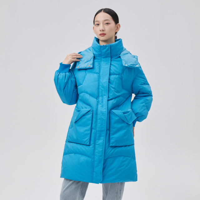 10917776.艾莱依羽绒服女连帽肌理感中长款冬季外套