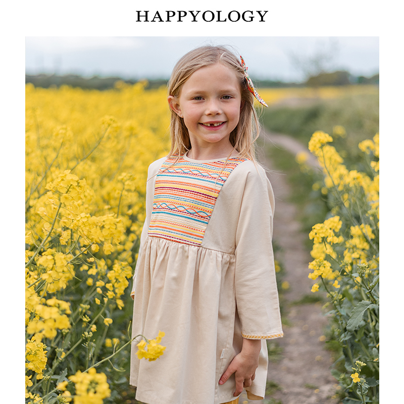 11847888.happyology英国女童长袖连衣裙秋季新品儿童纯棉长裙子英伦连身裙