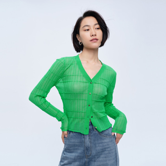 9844613.夏季不规则纯色薄款修身上衣女士短款针织开衫