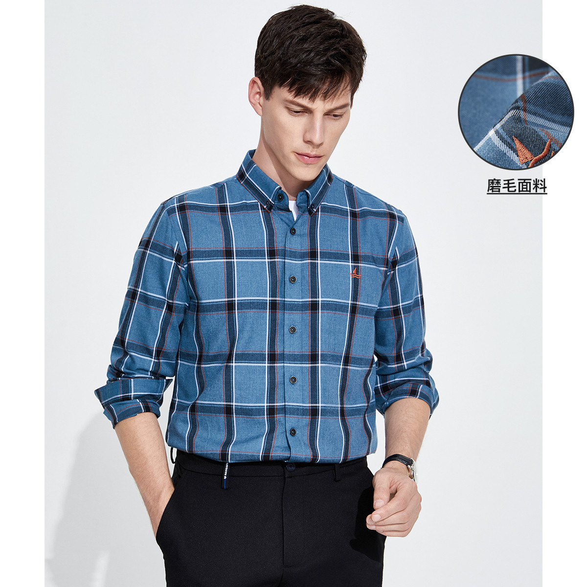 9846912.意大利小帆船 秋季时尚顺滑亲肤抗皱男士长袖格子衬衫