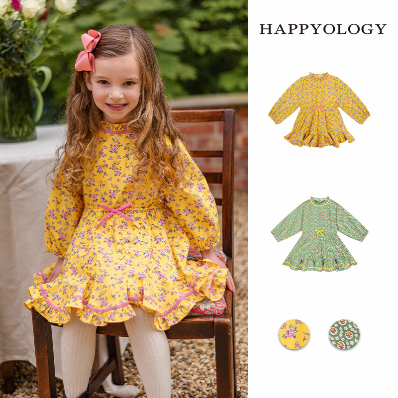 11847827.happyology英国女童连衣裙有机棉碎花裙子长袖春秋季儿童连身裙子