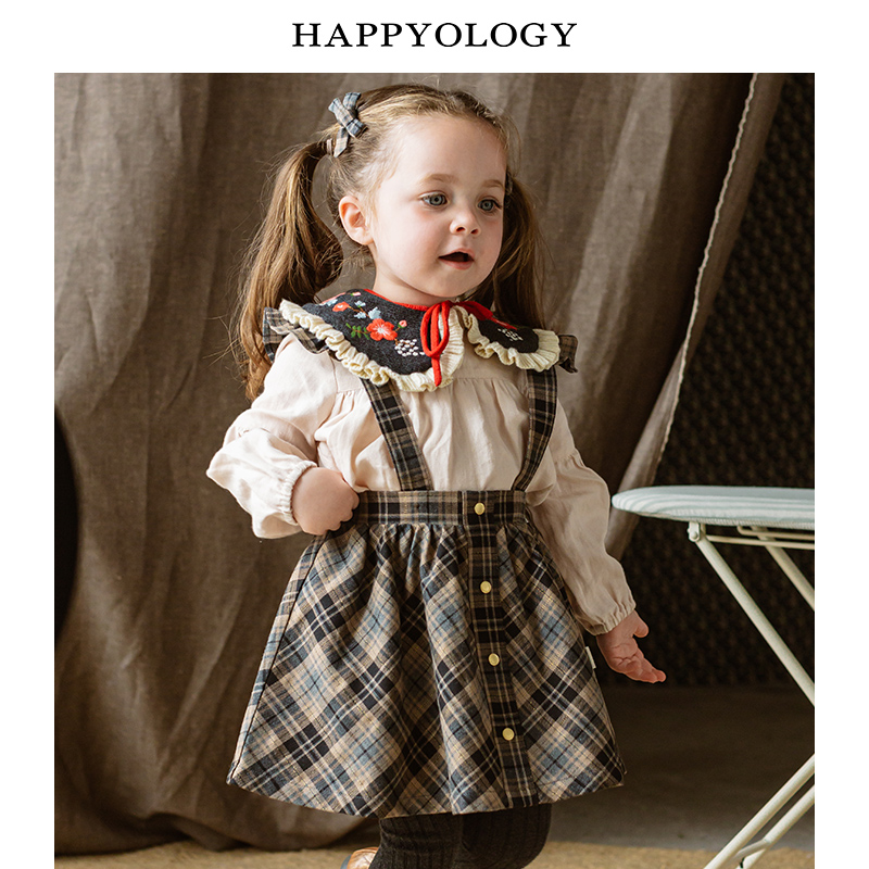 11847848.happyology英国女童半身裙秋儿童背带裙纯棉格纹半身短裙宝宝下装