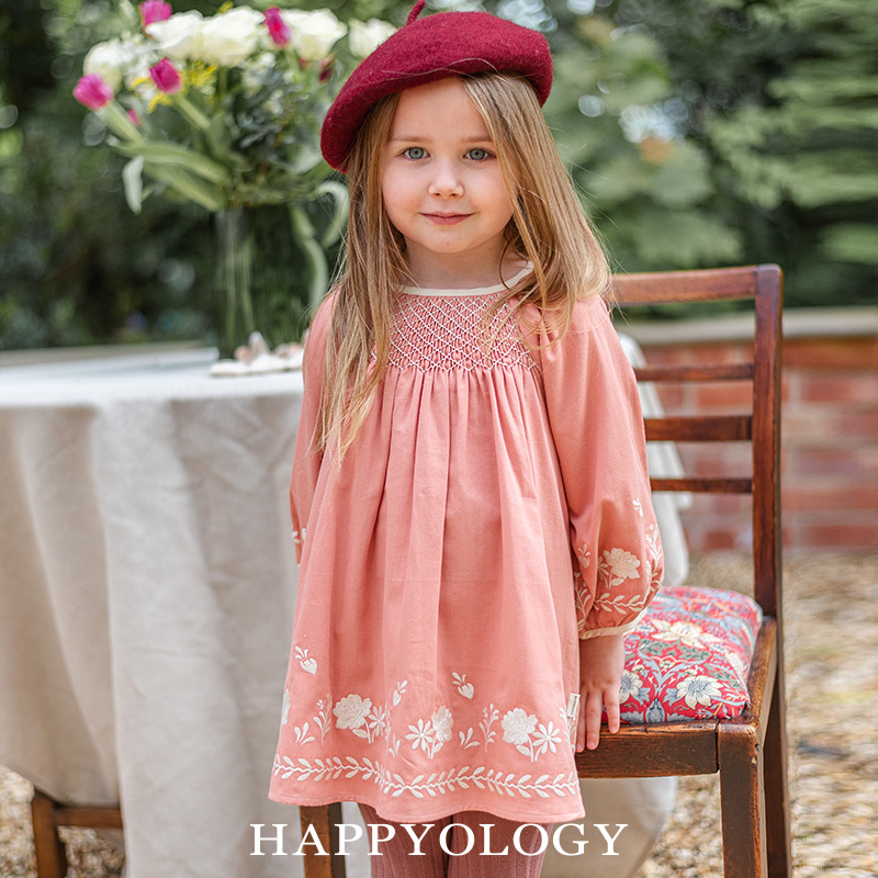11847881.happyology英国女童长袖连衣裙儿童刺绣裙子司马克绣花连身裙