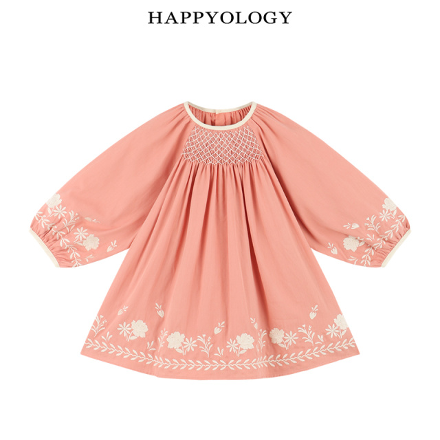 11847881.happyology英国女童长袖连衣裙儿童刺绣裙子司马克绣花连身裙