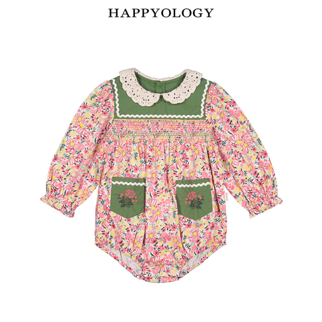 11847862.happyology英国女童连体衣原创印花司马克包屁衣有机棉新生儿爬服