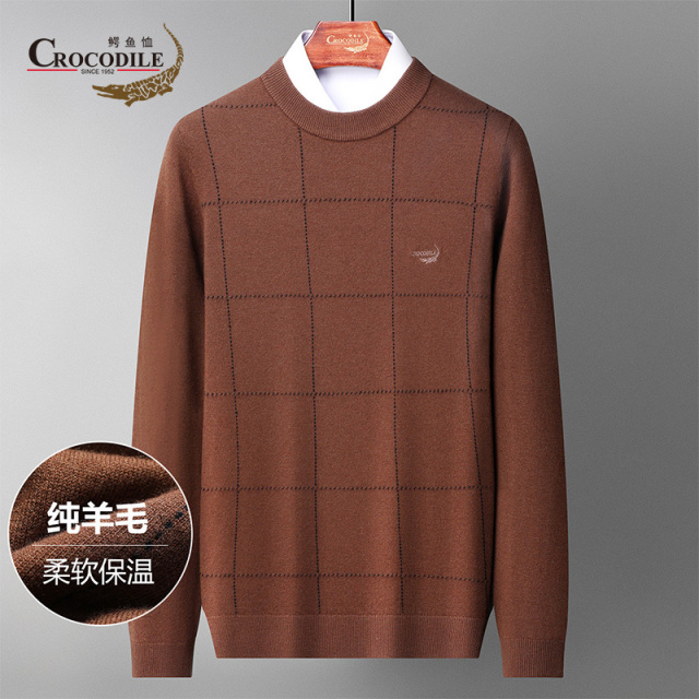 9872550.鳄鱼恤【专柜款】冬季加厚保暖休闲提花圆领100%羊毛衫男