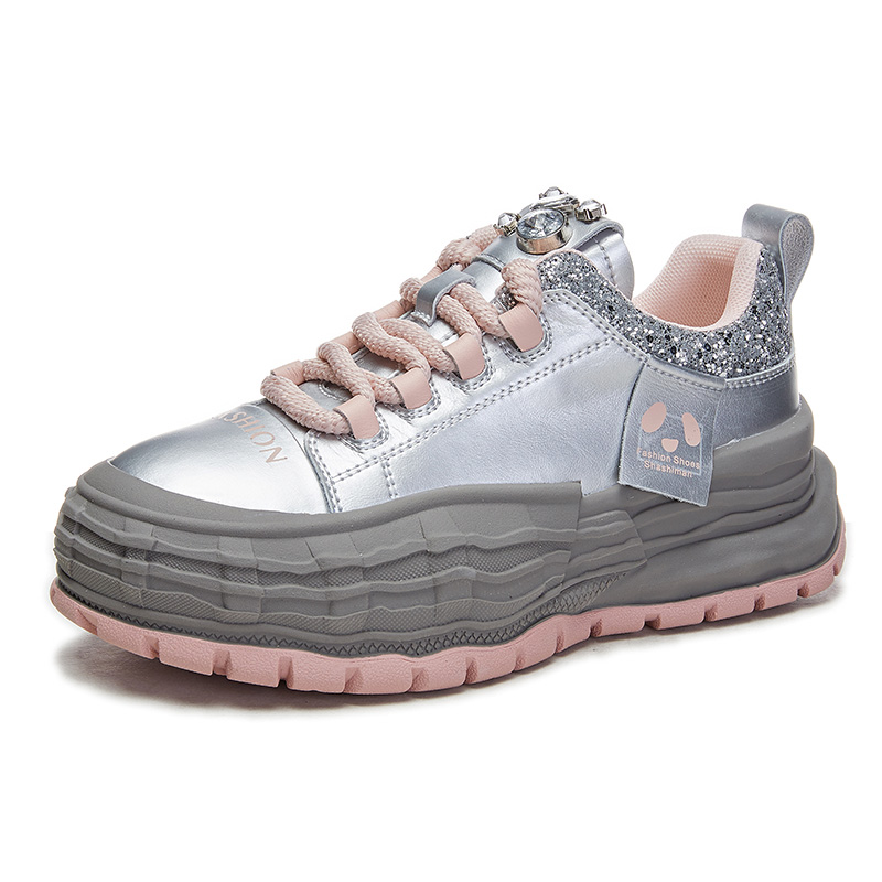 9886577.墨斯本真皮小白鞋女2023秋季新款厚底增高面包鞋女休闲松糕鞋女百搭女鞋10701