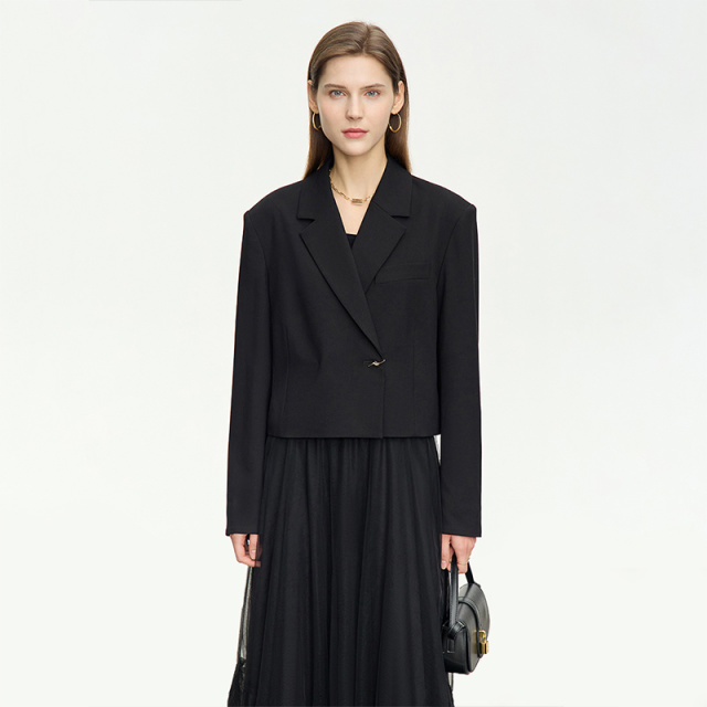 9913679.极简通勤西装新款宽松上衣外套双排扣翻驳领小西服