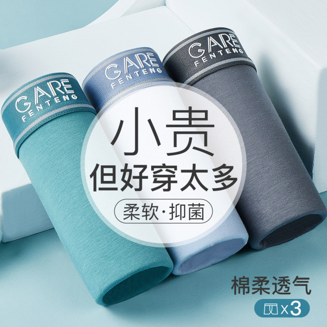 12890822.芬腾可安【40S棉 裆】3条装男士内裤平角不卷边透气U型舱不夹臀