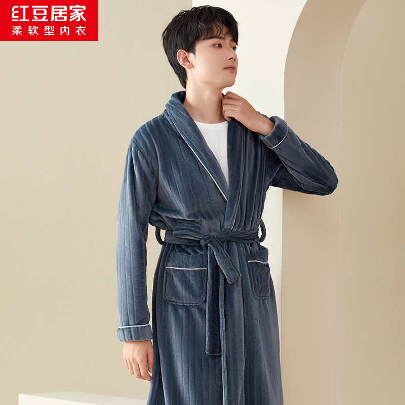 12318254.红豆居家秋冬男女加厚加绒系带睡袍