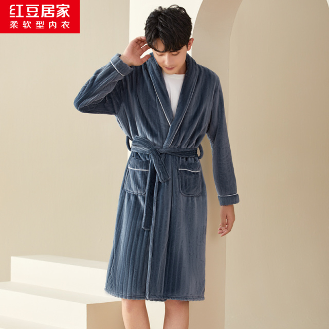 12318254.红豆居家秋冬男女加厚加绒系带睡袍