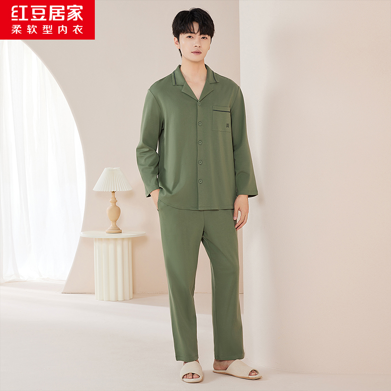 12318279.男式40S长绒棉双面220g春秋长袖纯棉家居服