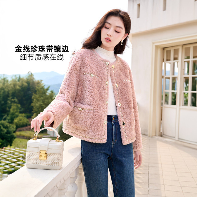 9972507.小香风外套短款羊羔毛风小个子颗粒绒环保皮草