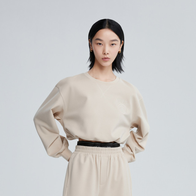 9964367.冬季简约短款女士卫衣套头时尚复古运动感长袖上衣