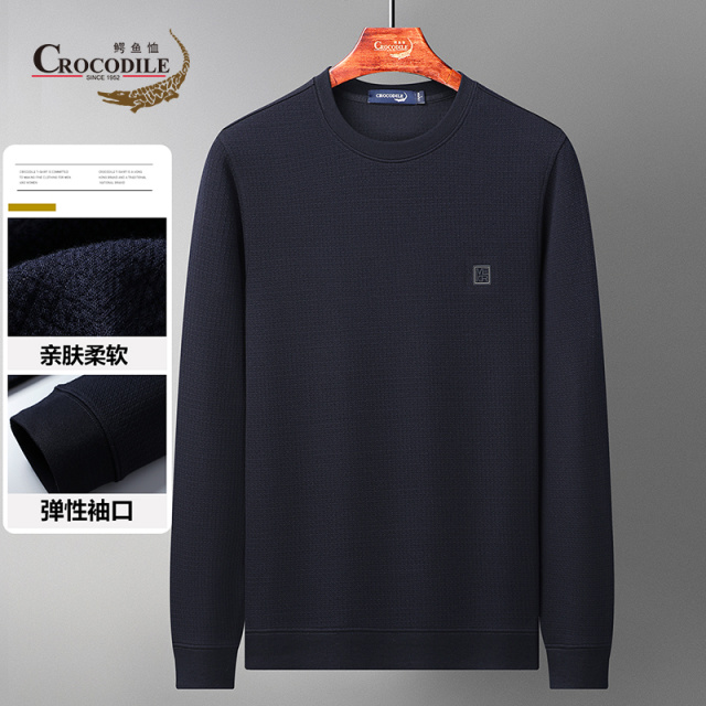 10018902.鳄鱼恤优选秋冬简约休闲华夫格基础套头款长袖卫衣男