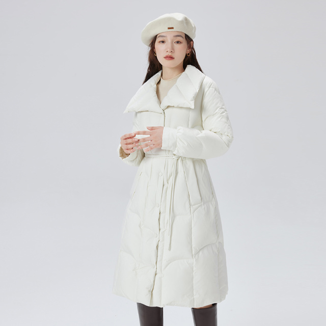 10917535.【限时直降34元】艾莱依翻领羽绒服冬季女长款收腰气质时尚设计感鸭绒外套