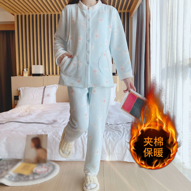 10027100.兔妈孕妇装秋冬季新款夹棉加厚家居服产后哺乳睡衣产前产后套装月子服