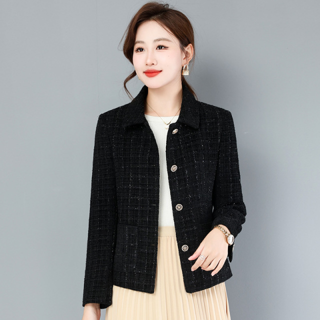 10038251.七玻威女士秋冬复古加厚翻领洋气小香风外套【七玻威女装1】