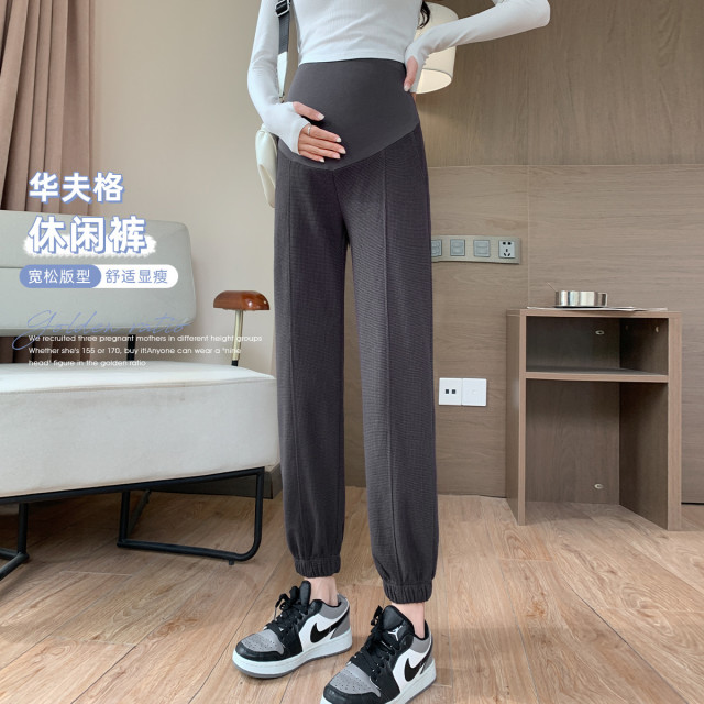 12999565.孕妇秋装裤子中线卫裤显瘦气质休闲裤新款华夫格高腰托腹束脚裤
