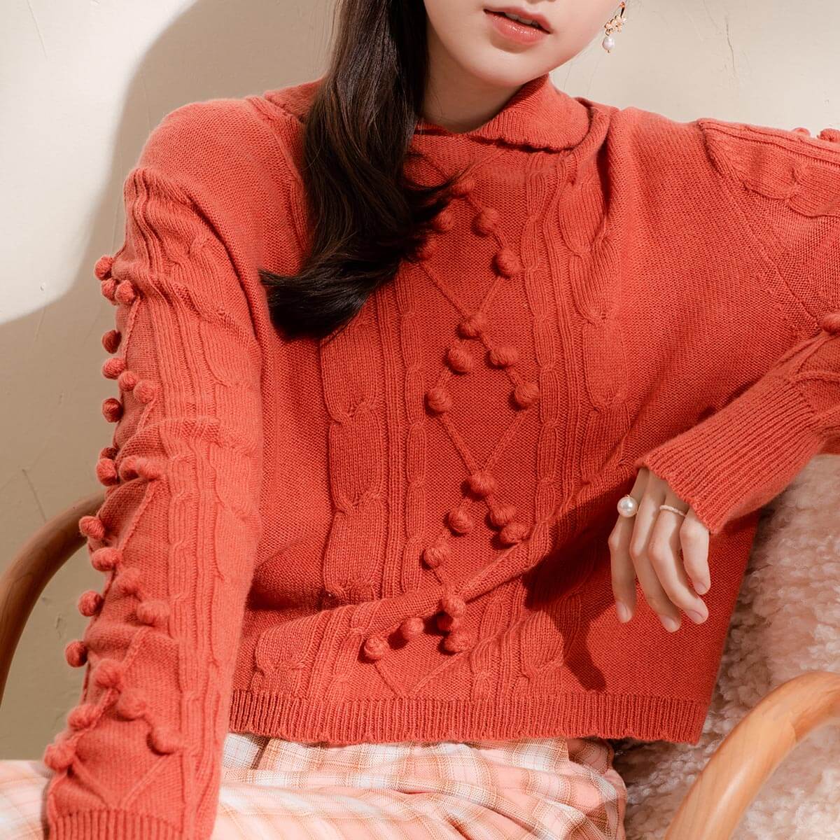 10054934.思诺芙德翻领舒适翻领麻花长袖女式羊毛衫
