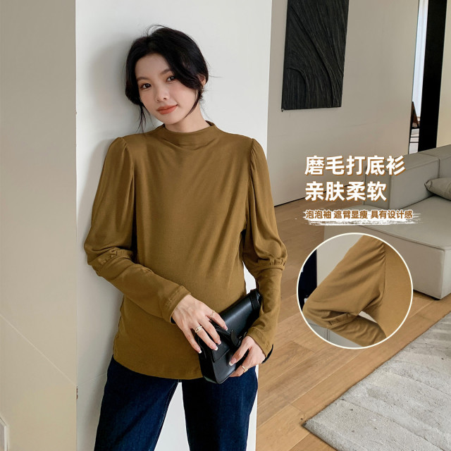 12999432.孕妇上装春秋季半高领磨毛打底衫简约基础百搭孕妇保暖内搭上衣