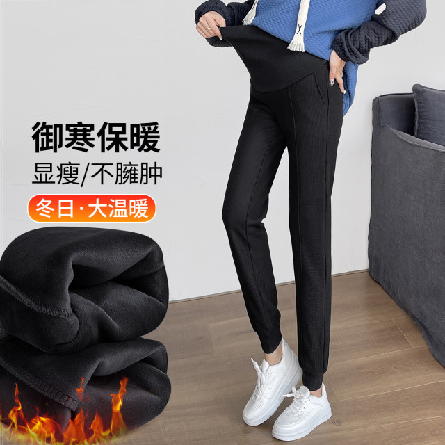10057132.兔妈加绒孕妇裤秋冬季外穿运动裤加厚休闲裤宽松束脚长裤冬装保暖卫裤