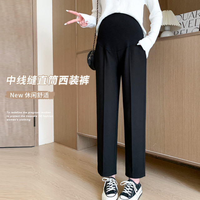 12999621.孕妇裤秋冬外穿中线缝直筒西装裤女修身舒适百搭托腹裤