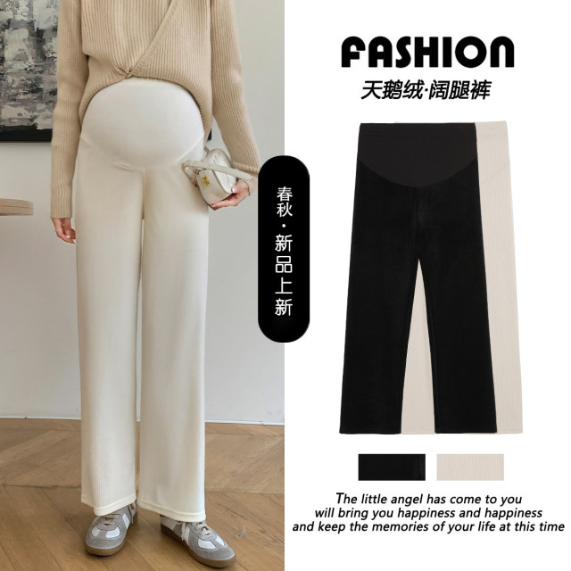 12999570.孕妇装秋季新款天鹅绒阔腿裤舒适百搭外穿高腰托腹裤孕妇裤子