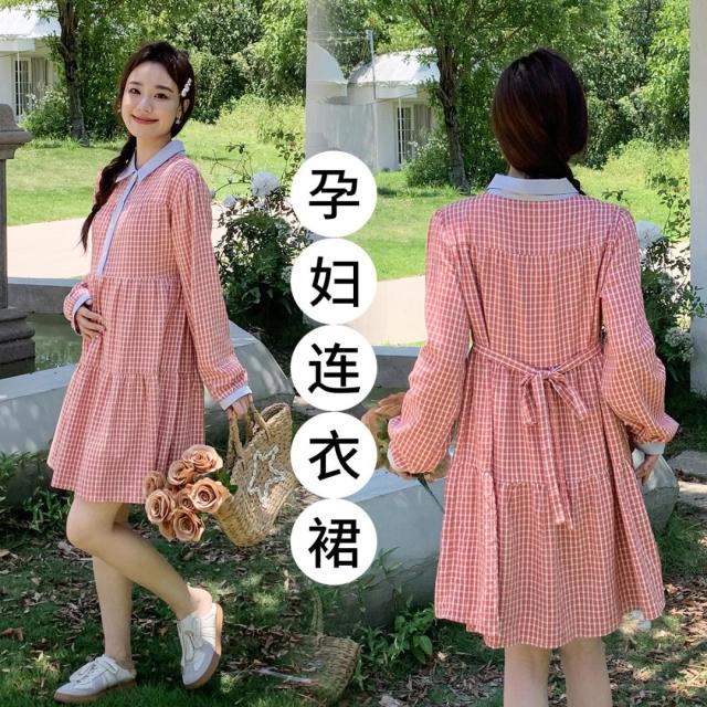 10080177.兔妈孕妇装春秋季新款连衣裙中长款哺乳装裙子春秋时尚喂奶裙外出连衣裙