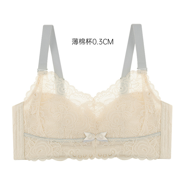 10088663.爱黛精美撞色蕾丝大胸显小薄款侧收副乳乳胶杯无钢圈聚拢文胸女内衣