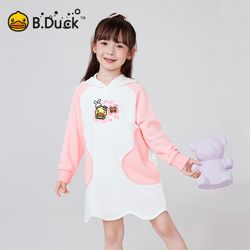 12661641.B.Duck小黄鸭童装女童2024新款春装撞色卫衣裙