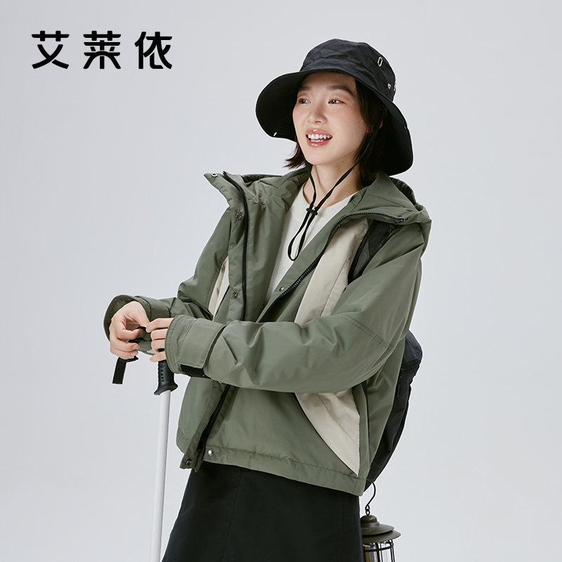 10917410.艾莱依户外休闲短款羽绒服女冬季时尚轻薄羽绒服女连帽外套