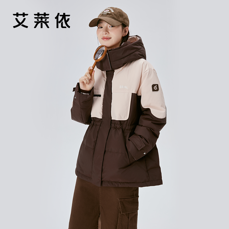 10917403.艾莱依户外运动工装鹅绒羽绒服女中长款外套