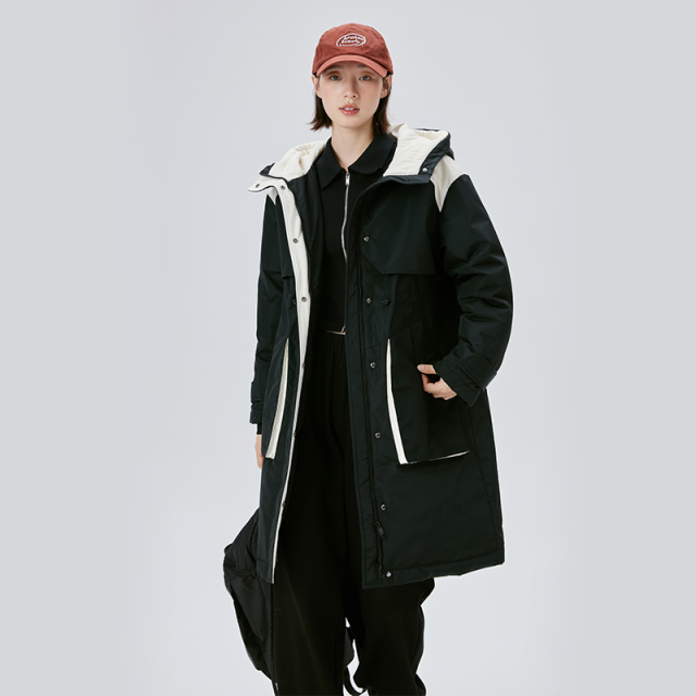 10917398.艾莱依时尚户外运动工装风羽绒服女冬季防风中长款鸭绒外套