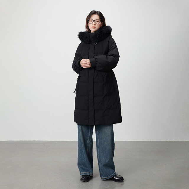10917392.艾莱依毛领羽绒服女时尚连帽长款轻奢保暖新中式冬季外套