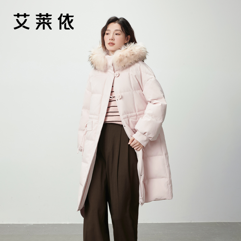 10917392.艾莱依毛领羽绒服女时尚连帽长款轻奢保暖新中式冬季外套
